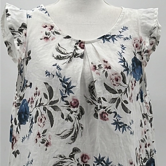 Terzo Millennio Flutter Sleeve Floral Linen Blouse - Size Medium - Picture 2 of 6